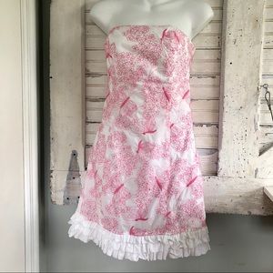 LILLY PULITZER Strapless WhitePink Butterfly Dress